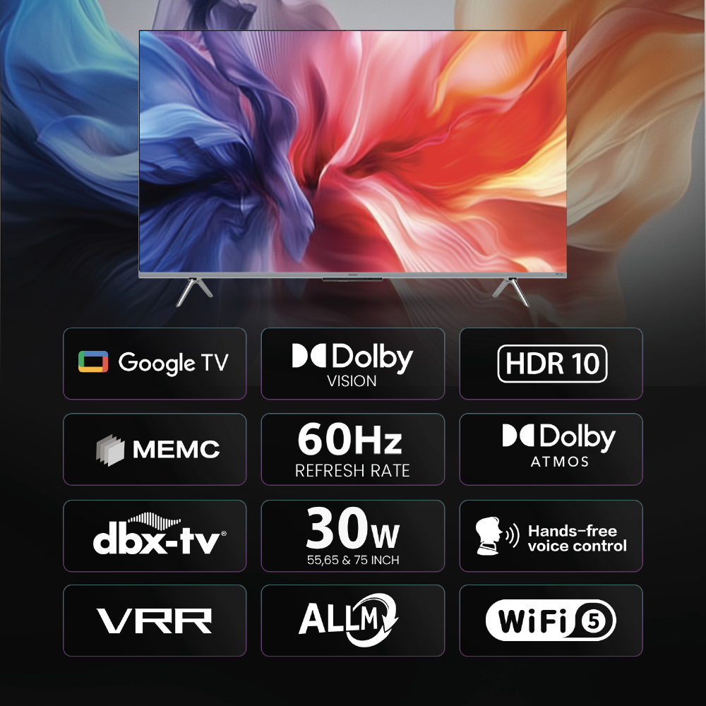 Haier P7GT 4K Ultra HD 165cm (65) Google TV | Hands free voice control